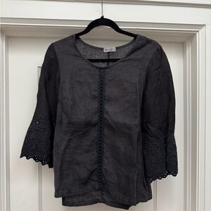 Black Buttoned Blouse with Rounded Neckline